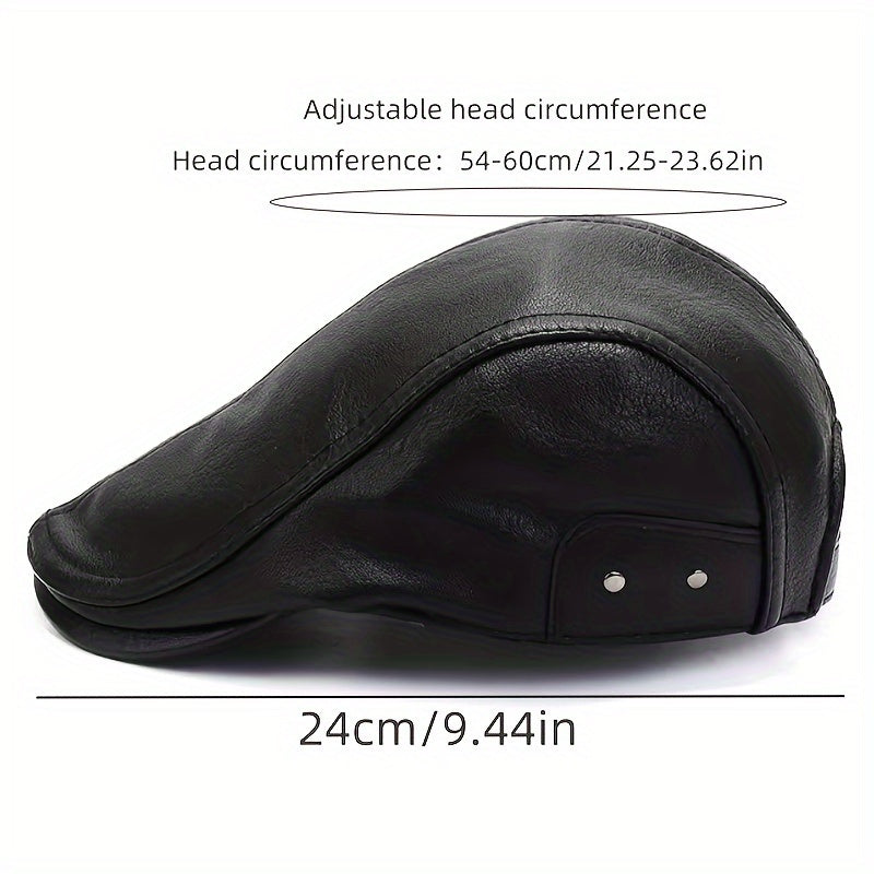Men's faux-leather flat cap, Black/Brown