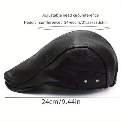 Men's faux-leather flat cap, Black/Brown