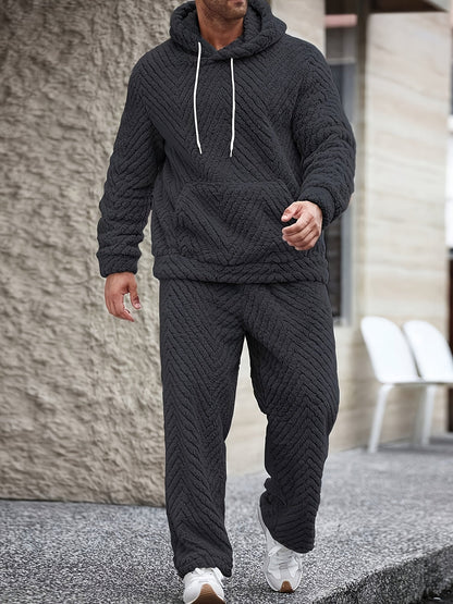 Men's Lounge Set Sherpa Hoodie & Herringbone Pants