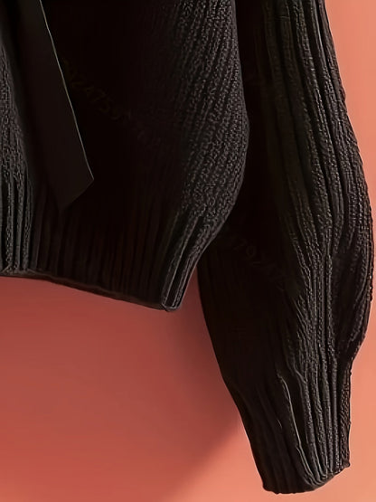 Women's ribbed long-sleeve V-neck sweater with a large bow