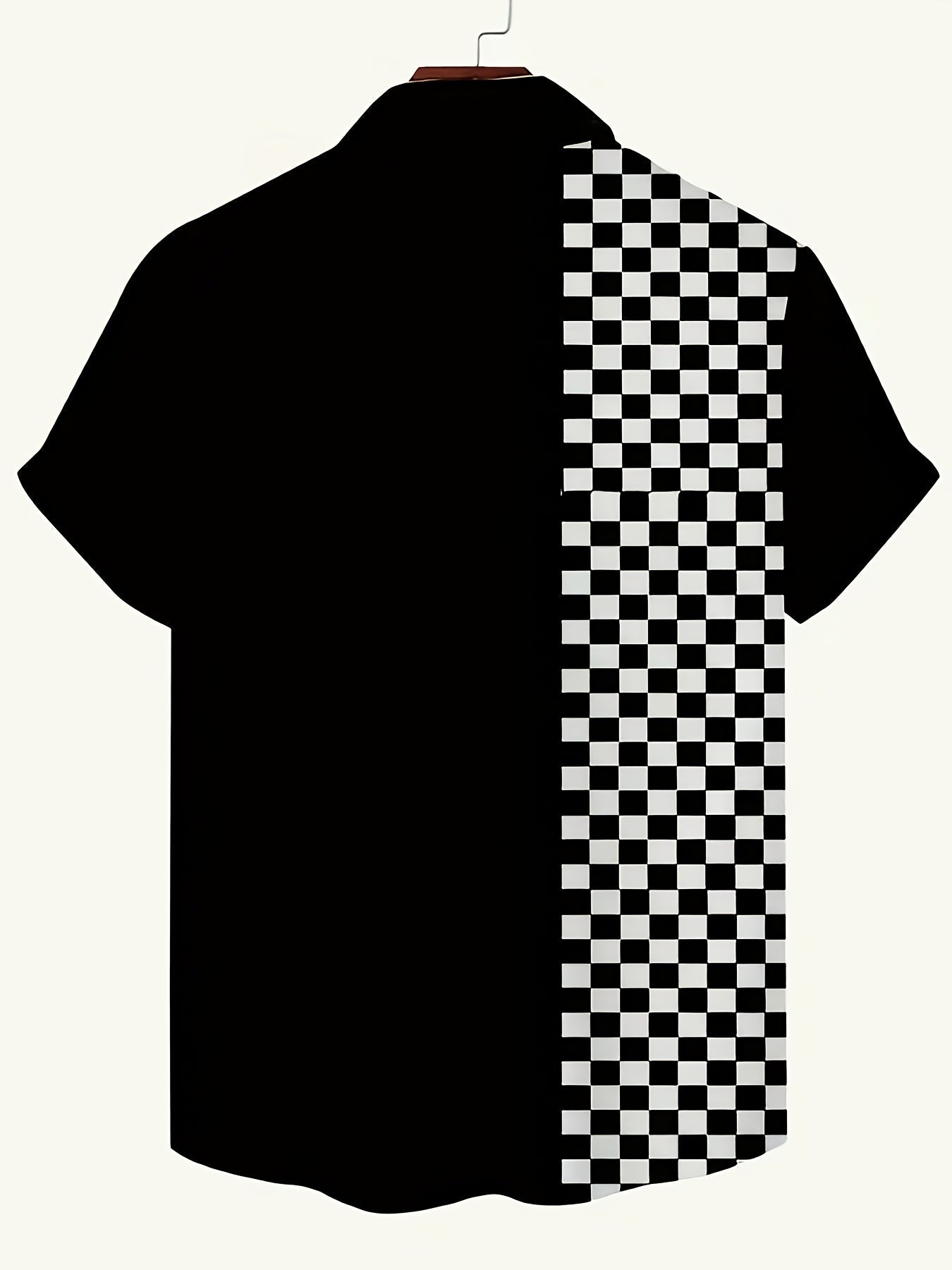 Men's Short-Sleeve Casual Shirt with Checkerboard Pattern Street Style Modern