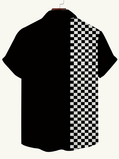 Men's Short-Sleeve Casual Shirt with Checkerboard Pattern Street Style Modern