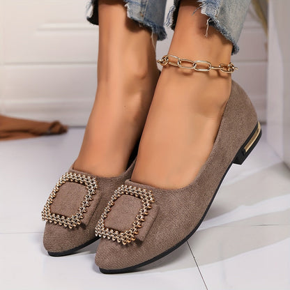 Women's Ballerinas with Rhinestone Decoration and Pointed Toe – Elegant Slip-On Shoes for Everyday and Office Use