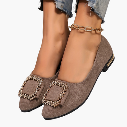 Women's Ballerinas with Rhinestone Decoration and Pointed Toe – Elegant Slip-On Shoes for Everyday and Office Use