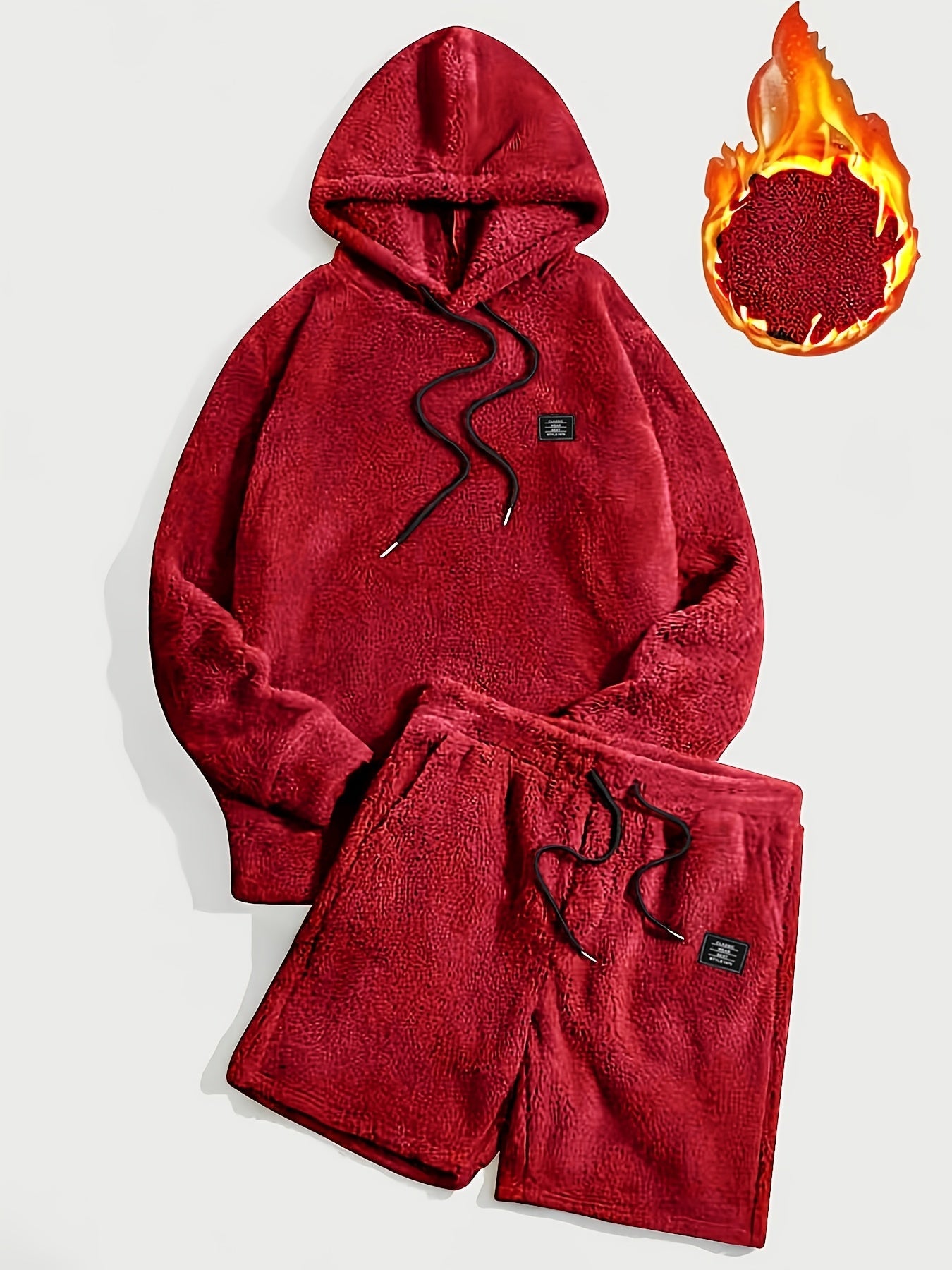 Unisex Teddyfleece Hoodie & Shorts Set Plüsch Hausanzug