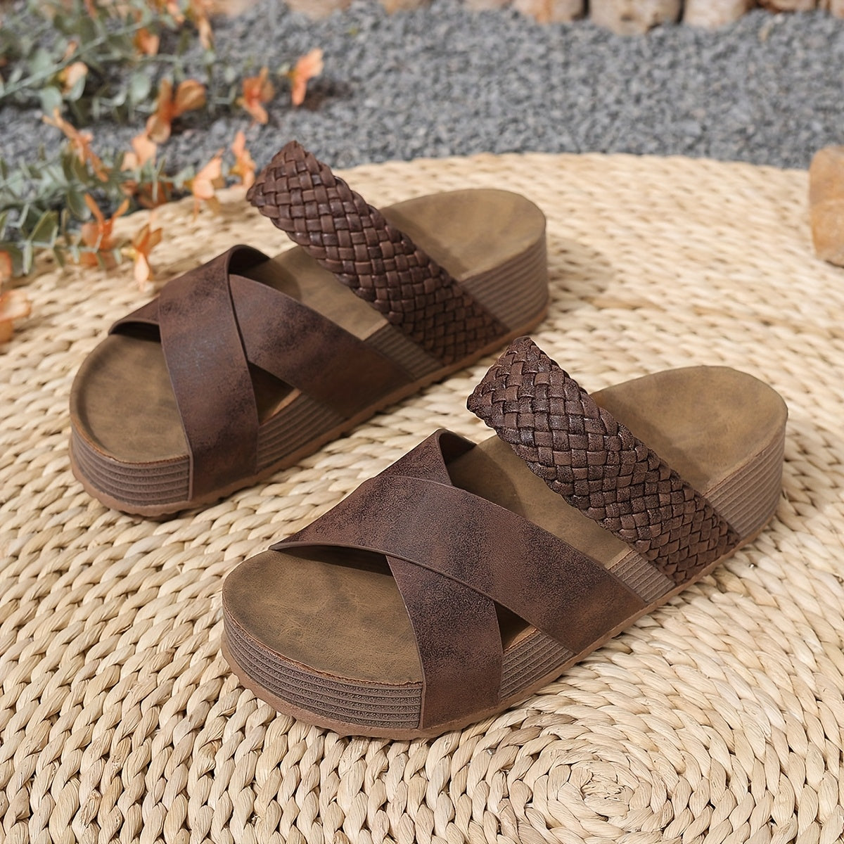 Damen Plateau-Sandalen mit geflochtenem Riemen – Boho Style für Freizeit und Sommer