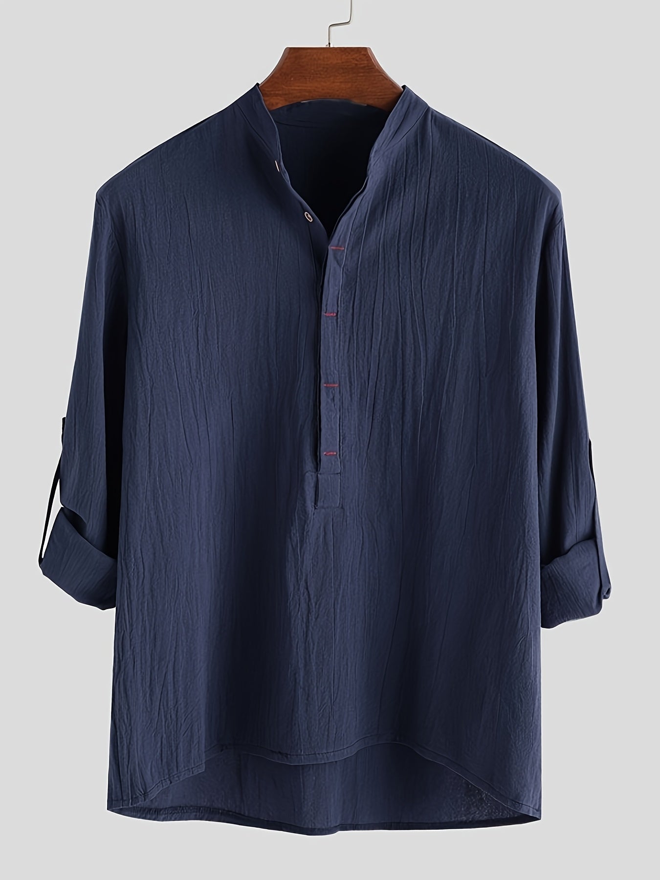 Men's Long Sleeve Henley Shirt with Stand Collar – Modern Casual Style for Everyday and Vacation