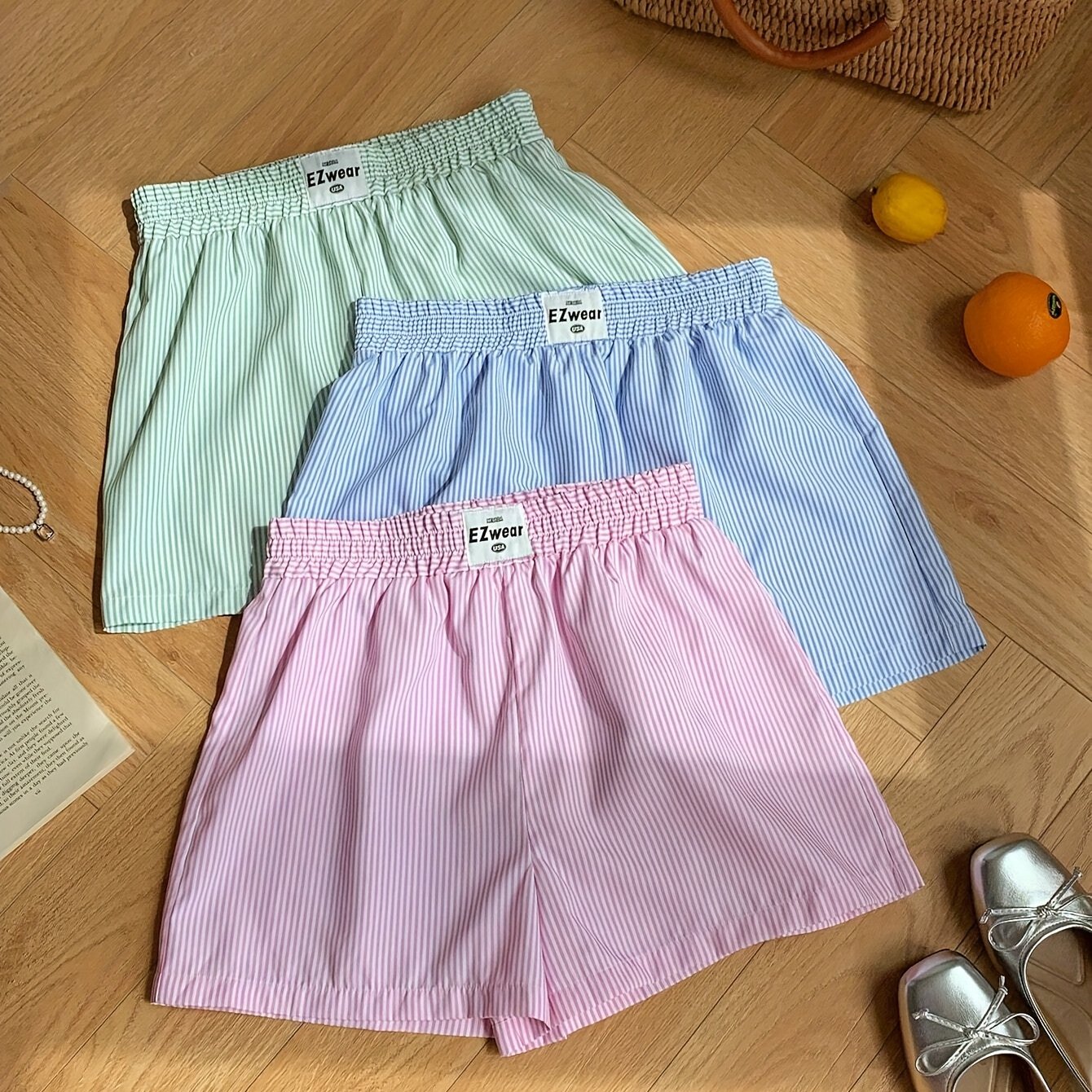 Damen Pyjama-Shorts im Streifen-Design für entspannte Sommernächte, 3er-Pack, Freizeit-Loungewear