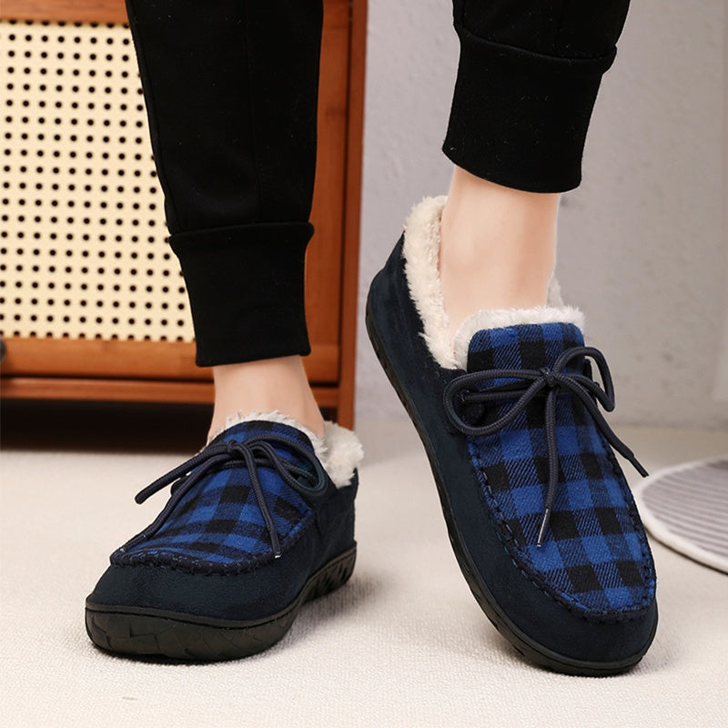 Mokassin Hausschuhe Kariert mit Warmfutter Unisex