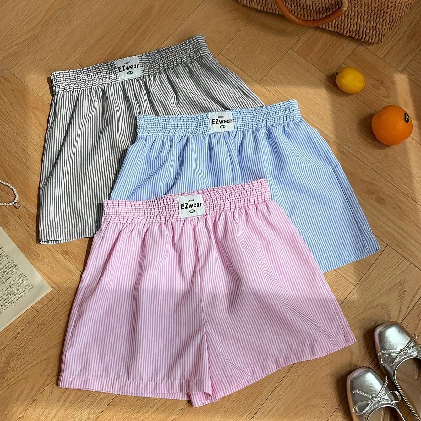 Damen Pyjama-Shorts im Streifen-Design für entspannte Sommernächte, 3er-Pack, Freizeit-Loungewear