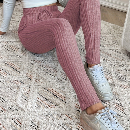 Gerippte Leggings für Damen mit hoher Taille und Kordelzug