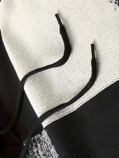 Herren Patchwork Hoodie mit Karomuster und Kapuze