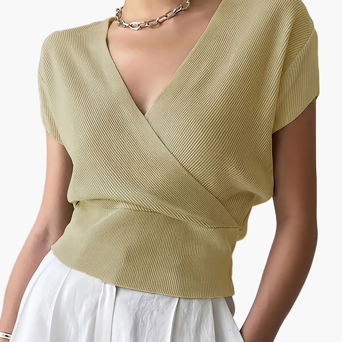Women's Wrap Shirt with V-Neck – Elegant Casual Top for Everyday and Office Wear