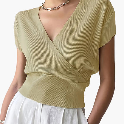 Women's Wrap Shirt with V-Neck – Elegant Casual Top for Everyday and Office Wear
