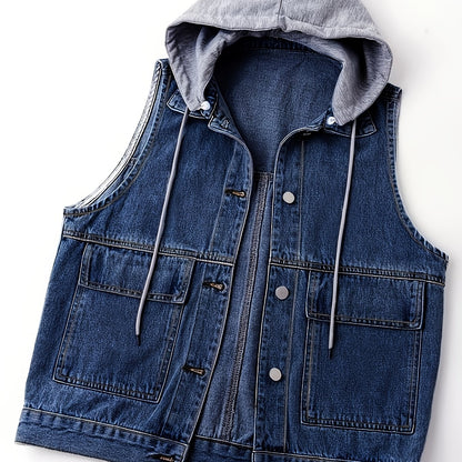 Jeansweste mit Kapuze für Damen, Blau, ärmellos