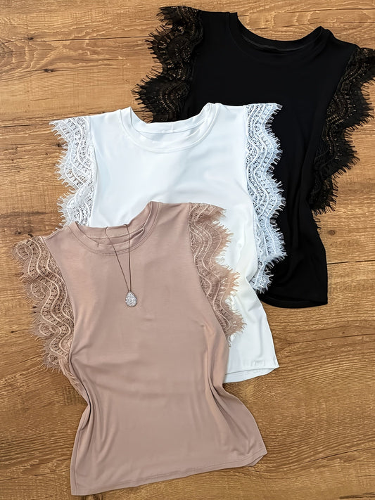 Women's Lace Top with Flutter Sleeves – Elegant Summer Blouse in a Casual Look