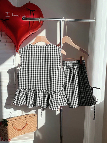 Damen Zweiteiliges Set mit Schleifen und Streifen – Verspieltes Sommer Outfit mit Top und Shorts