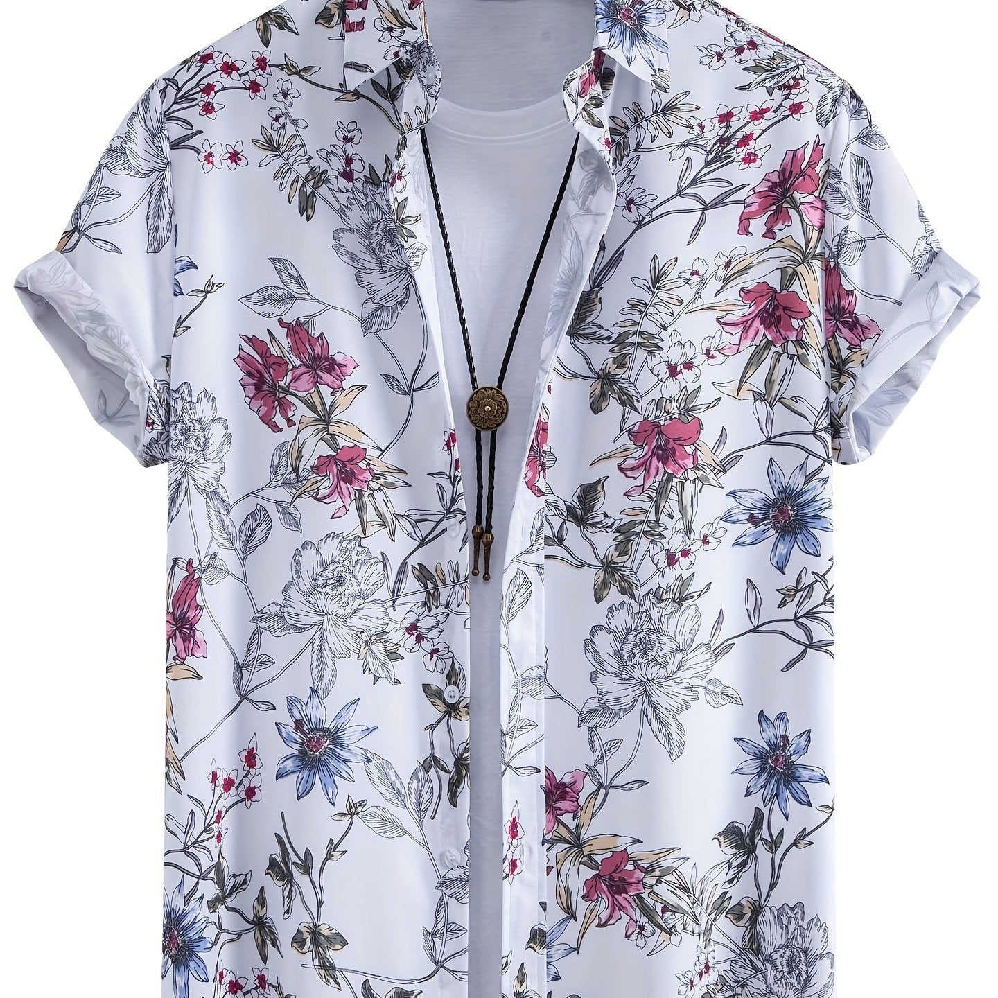 Men's Short-Sleeve Casual Shirt with Shell Motif – Modern Resort Shirt for Beach & Vacation