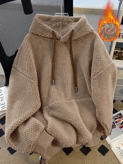 Unisex Flauschiger Hoodie mit Kapuze und Kängurutasche