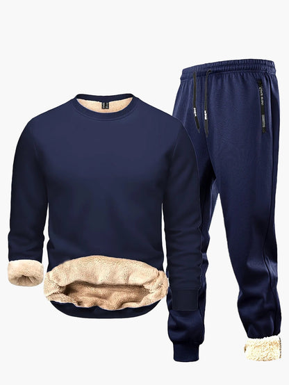 Men's Two-Piece Exercise Suit for Autumn & Winter – Fleece Lined, Casual, Warm, Ideal for Leisure & Exercise
