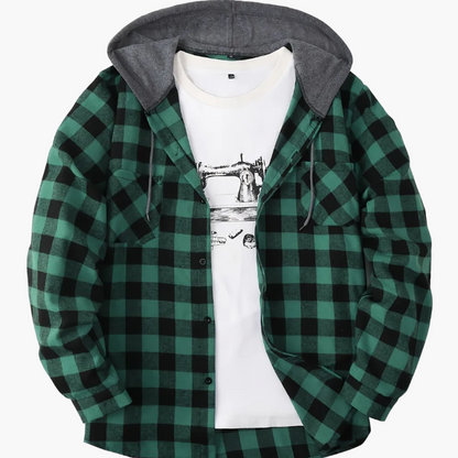 Men's Plaid Shirt with Hoodie in Casual Style – Perfect for Leisure and Everyday Wear