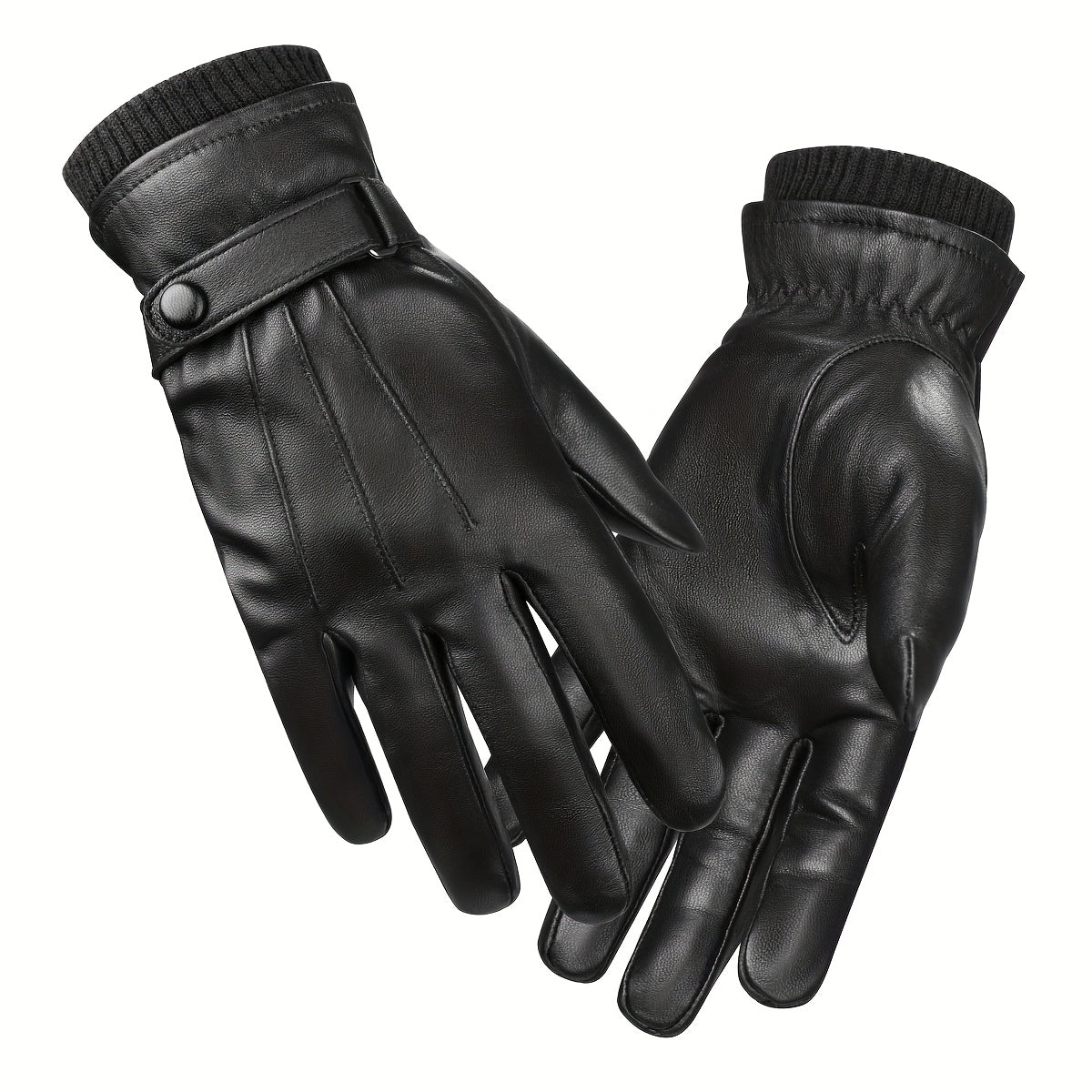 Black gloves with knitted cuffs and buckle fastening