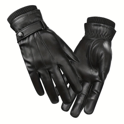 Black gloves with knitted cuffs and buckle fastening