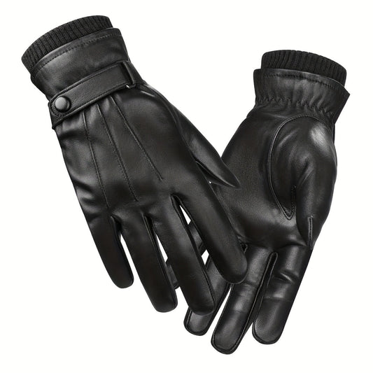 Black gloves with knitted cuffs and buckle fastening