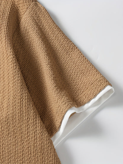 Men's Modern Casual Short-Sleeve T-Shirt with Texture and Layered Look