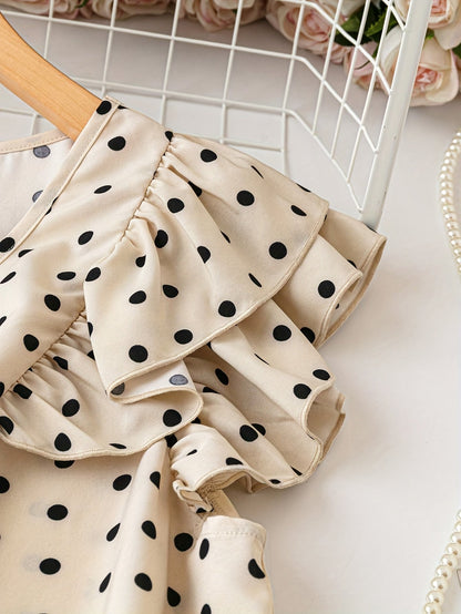 Damen Polka Dot Bluse mit V-Ausschnitt und Rüschenärmeln – Eleganter Alltags- und Büro-Look