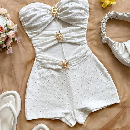 Women's Retro-Style Swimsuit with Leopard Print and Cut-Out Design – Fashionable Bandeau Swimsuit for Summer