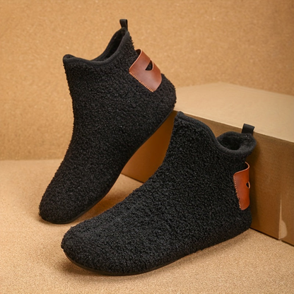 Unisex Teddy Fleece Slipper Ankle Boots, Soft, Warm Faux-Fur Look
