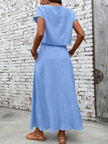 Women's Summer Two-Piece Set Elegant – Fashionable Crop Top and Maxi Skirt, Perfect for Everyday & Vacation