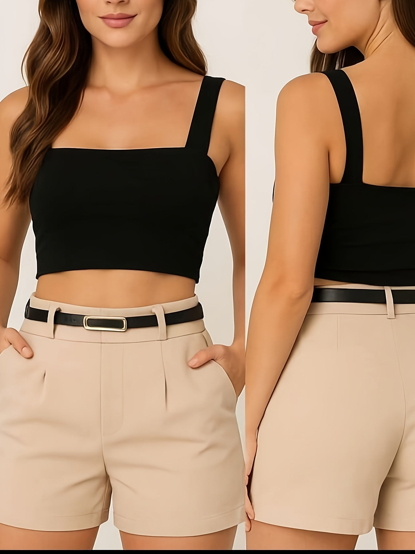 Women's Elegant Short Top and High-Waist Shorts Set – Summer Outfit for Casual and Events