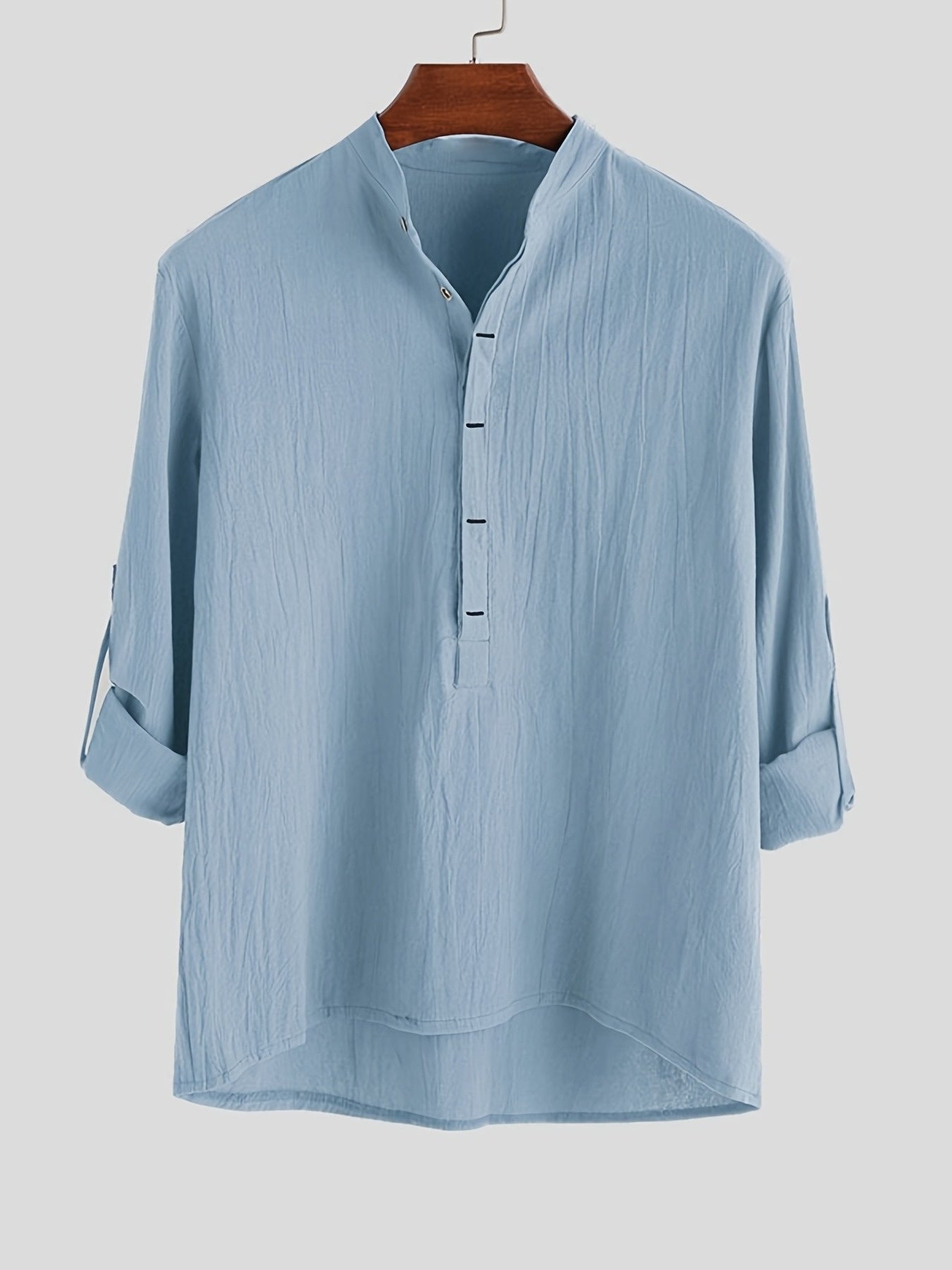 Men's Long Sleeve Henley Shirt with Stand Collar – Modern Casual Style for Everyday and Vacation