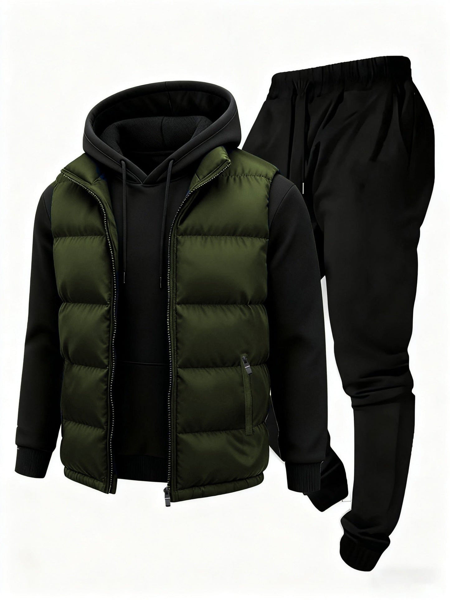 Men's puffer vest, hoodie, sweatpants, tracksuit set