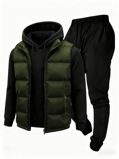 Men's puffer vest, hoodie, sweatpants, tracksuit set