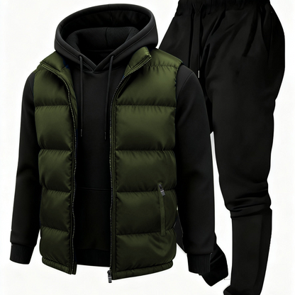 Men's puffer vest, hoodie, sweatpants, tracksuit set