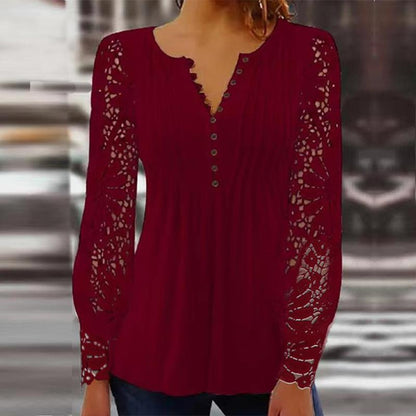 Julia – Folding T-shirt with lace sleeve in solid color design