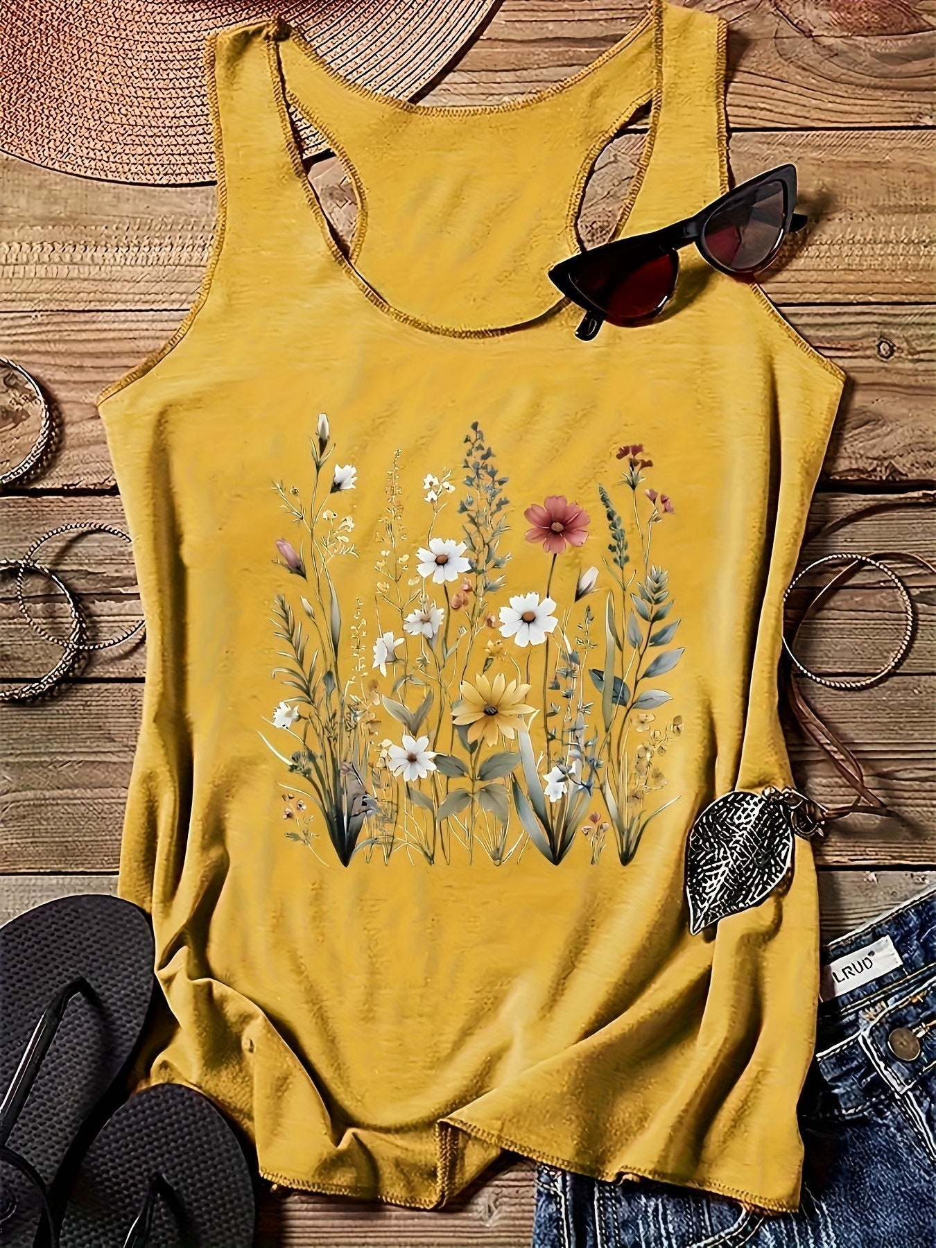 Women's tank top with floral print – Casual summer top for leisure & vacation