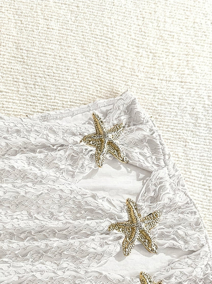 Women's Mini Beach Skirt with Starfish Decoration and Cut-Outs – Summer Beachwear Boho Style