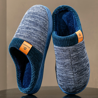 Unisex slippers, marled with a knitted cuff and soft lining