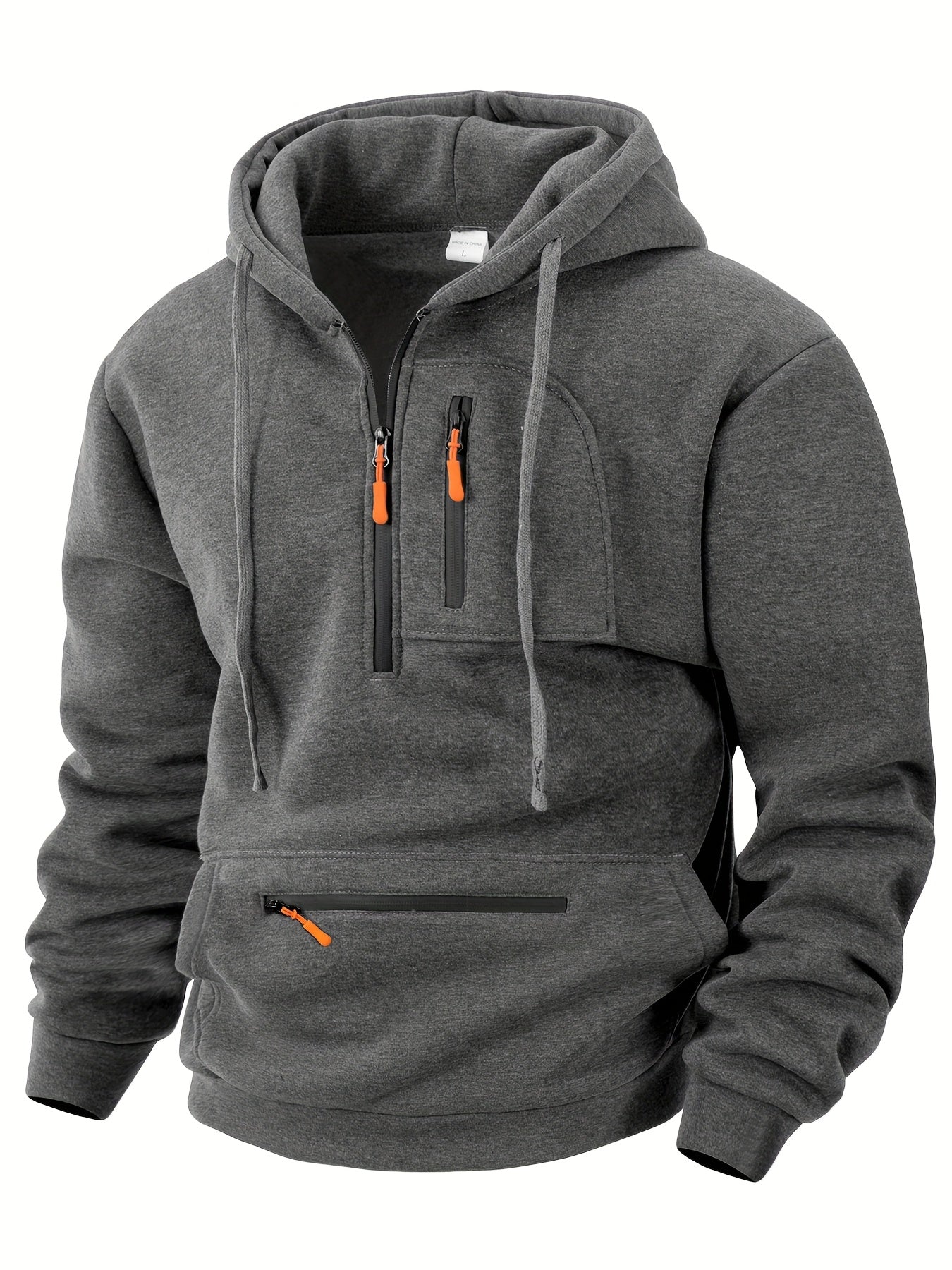 Men's hoodie with half-zip, kangaroo pocket & chest pocket, hooded sweatshirt