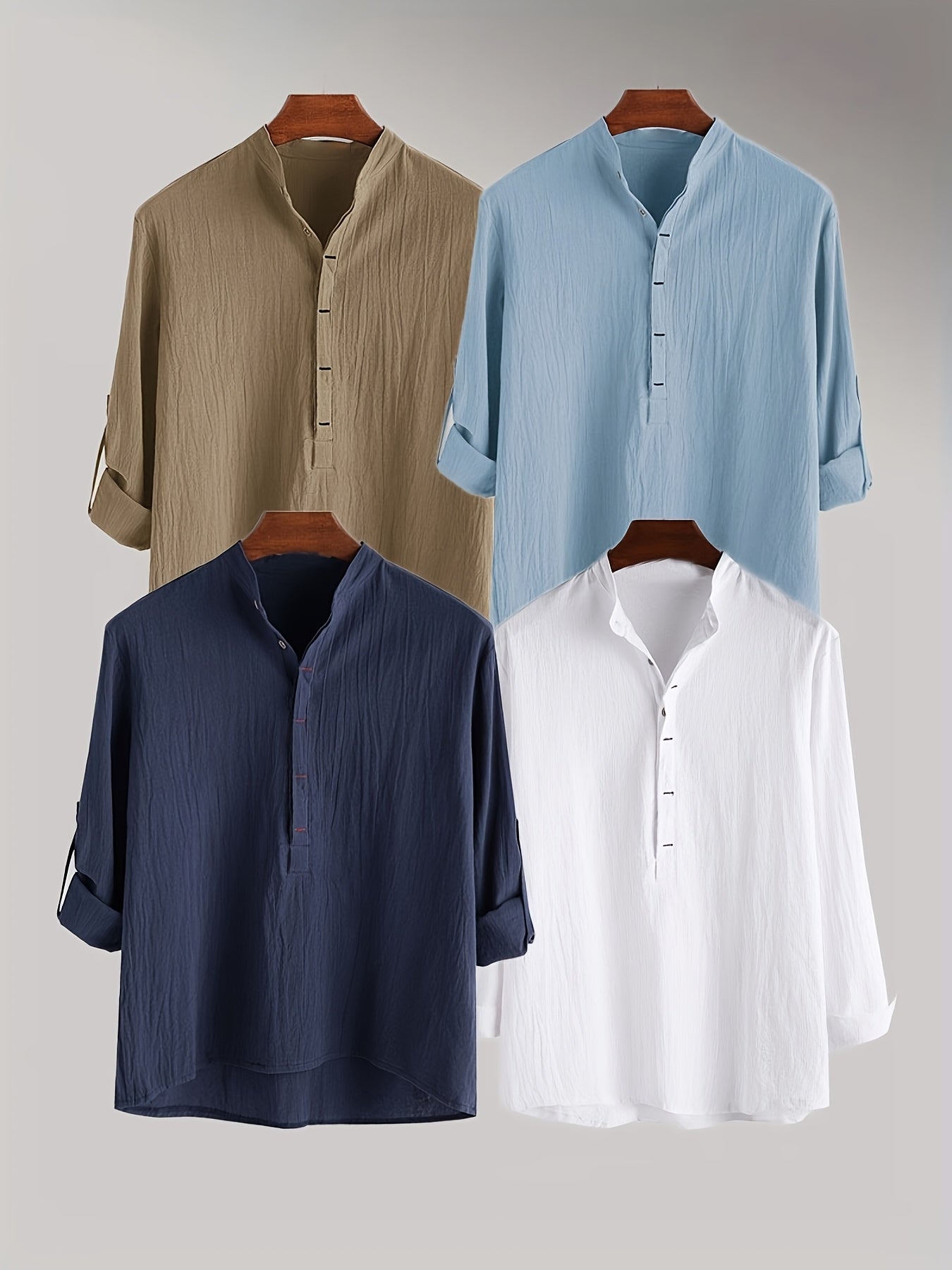 Men's Long Sleeve Henley Shirt with Stand Collar – Modern Casual Style for Everyday and Vacation