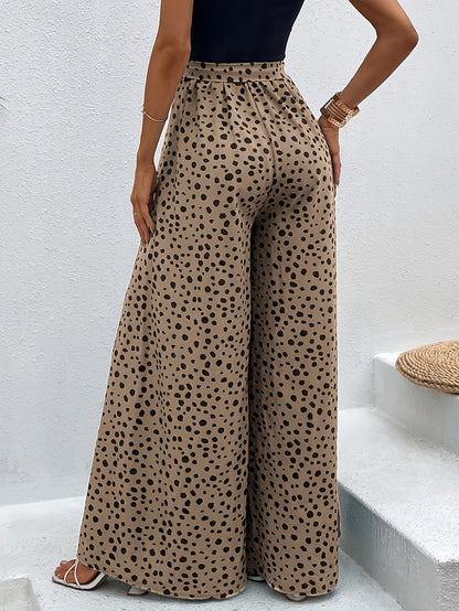 Women's Wide Palazzo Pants with Dots and Tie Belt – Elegant Spring and Summer Style