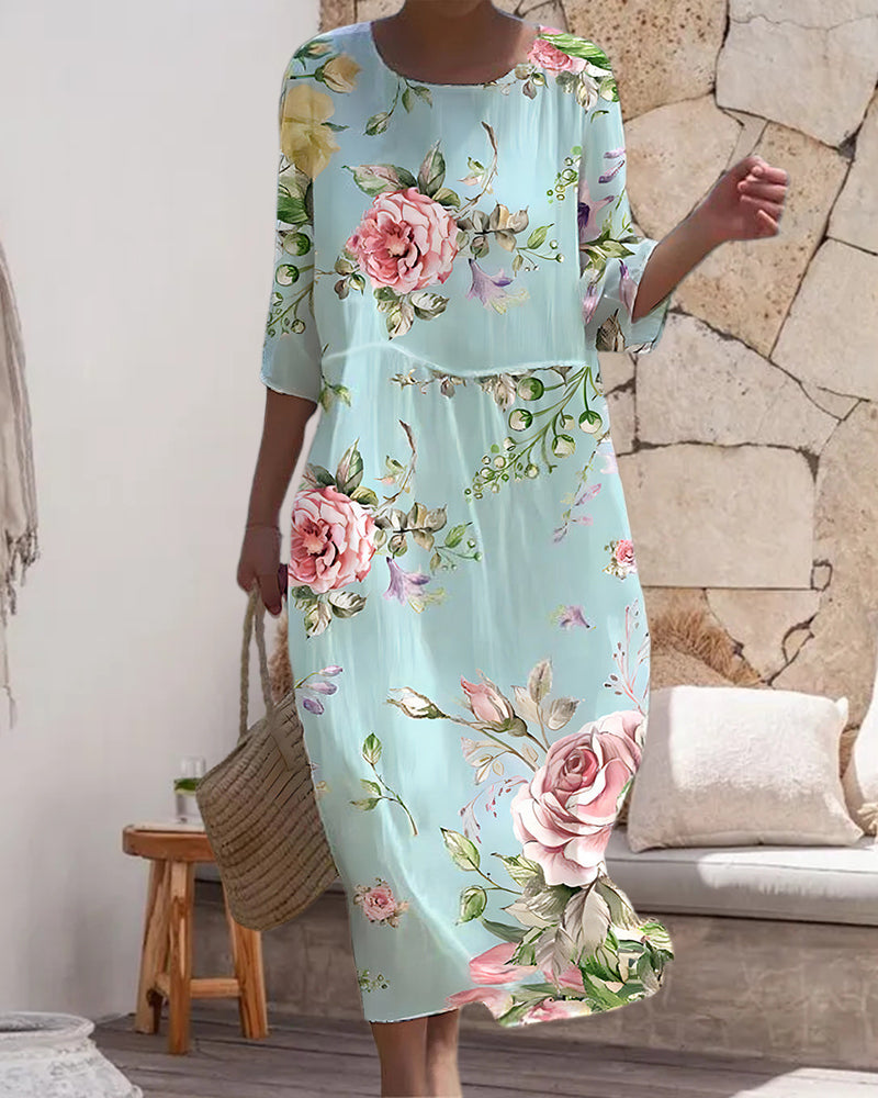 Women's mid-length dress with floral pattern – Feminine casual and summer dress style