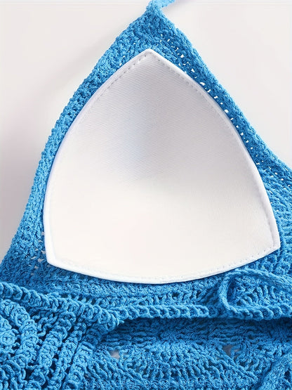 Women's Boho Crochet Halter Crop Top with Fringe – Trendy Summer Festival Top