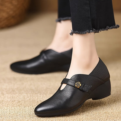 Damen Vintage Mary Jane Schuhe mit Blockabsatz und Blumendetail – Elegante Alltagsschuhe