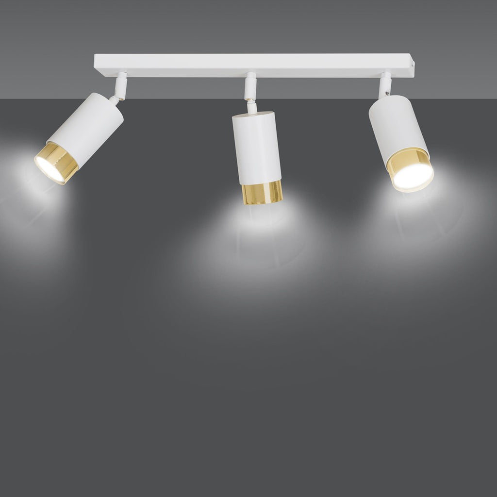 Plafondlamp gepoedercoat staal modern Hiro wit goud 45 x 19 cm, met 3 verstelbare spots