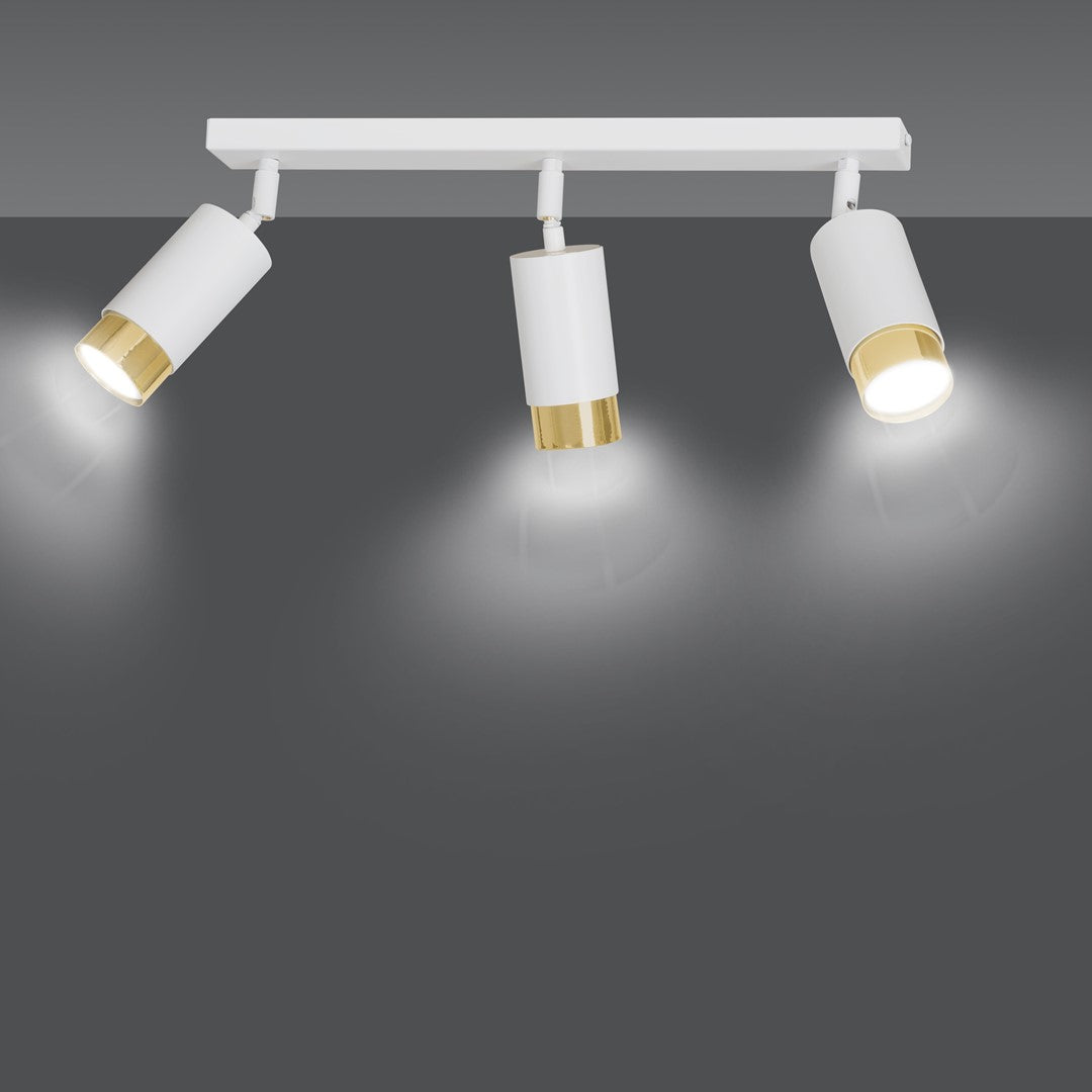 Plafondlamp gepoedercoat staal modern Hiro wit goud 45 x 19 cm, met 3 verstelbare spots